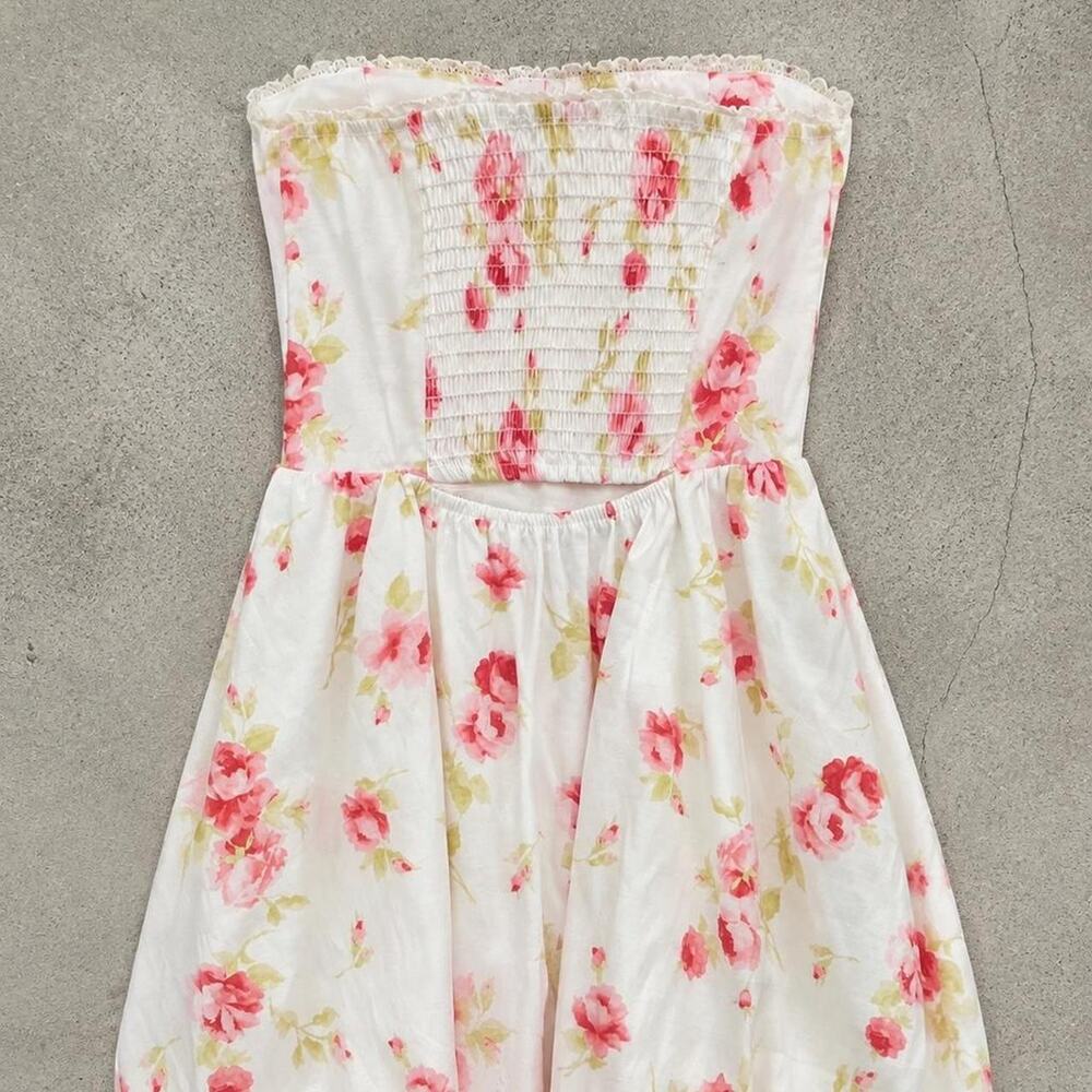 Altar’d State Pink Rose Floral Strapless Bubble Hem Mini Dress XXS - Picture 3 of 5